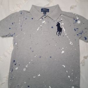 BOYS GRAY POLO BY RALPH LAUREN POLO SHIRT WITH PAINT SPLATTER DESING size 8